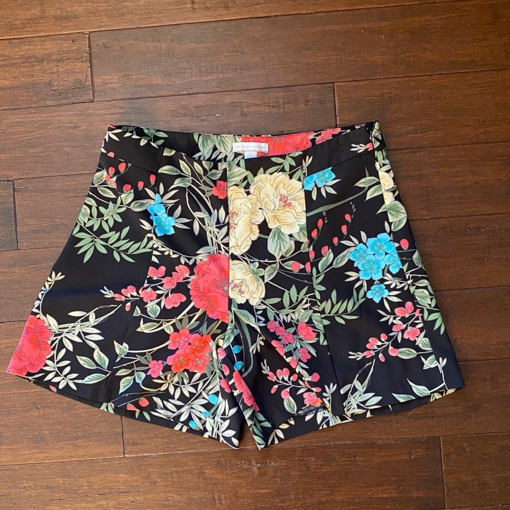 New York & Company Black Floral High Waisted Shorts